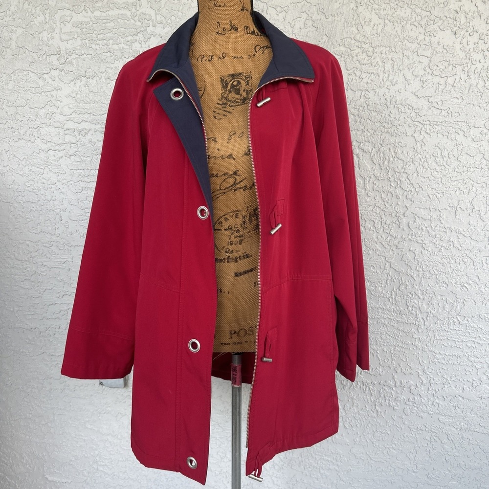 Liz Claiborne Womens Medium Red Windbreaker Full Zip Toggle Mid-weight Jacket